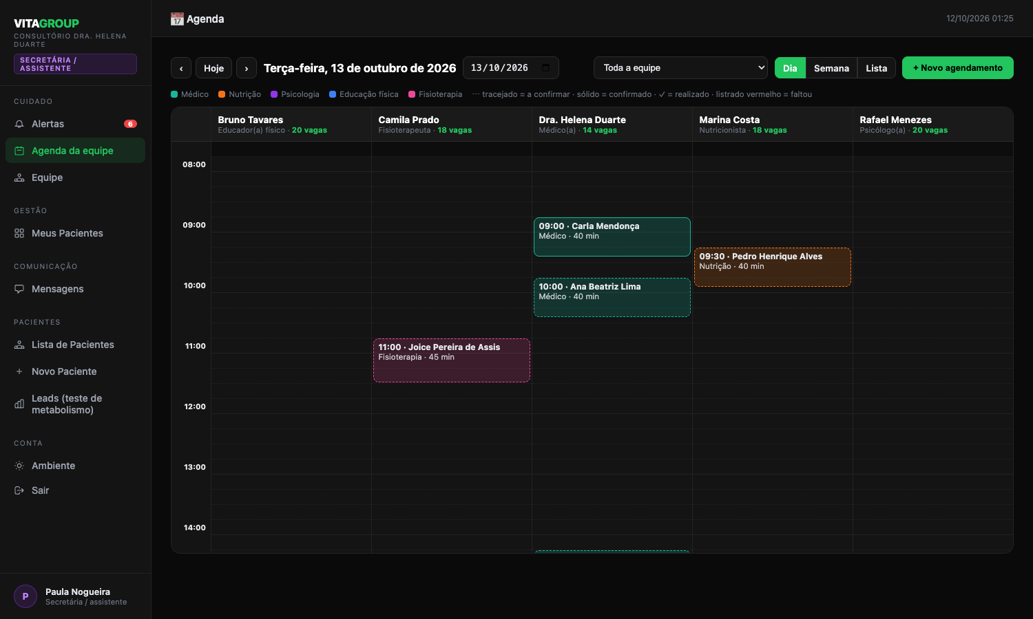 Agenda do dia com a equipe inteira