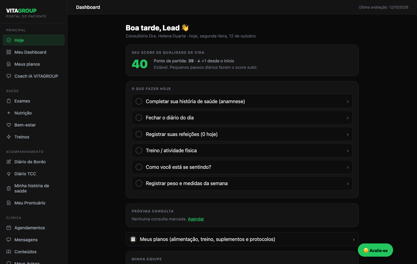 Tela Hoje com o score de qualidade de vida e a variação desde o início