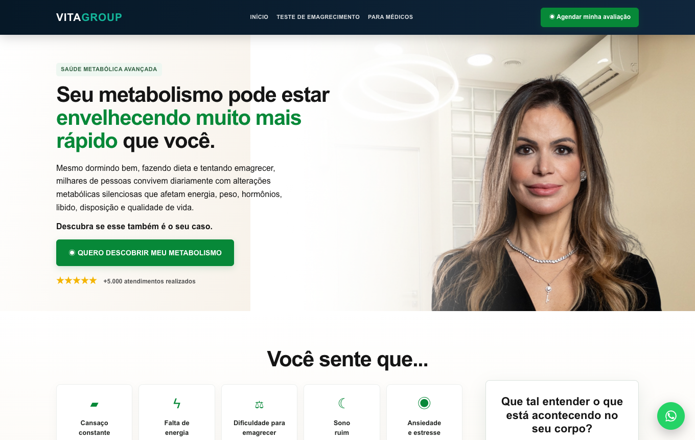 Teste metabólico no endereço do consultório