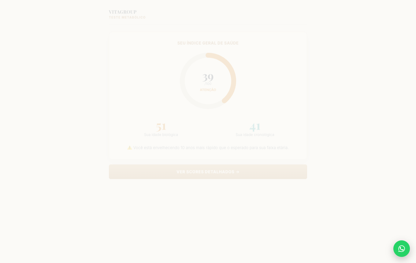 Resultado do teste metabólico: score e idade biológica